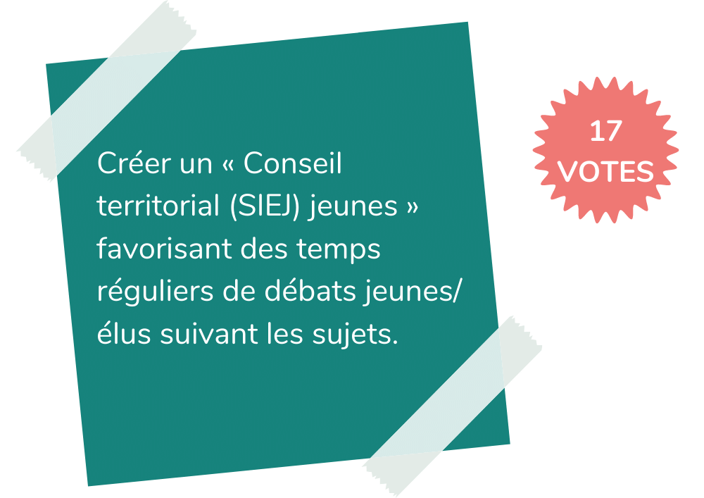 Idée 5

Créer un « Conseil territorial (SIEJ) jeunes » favorisant des temps réguliers de débats jeunes/élus suivant les sujets.
17 votes 