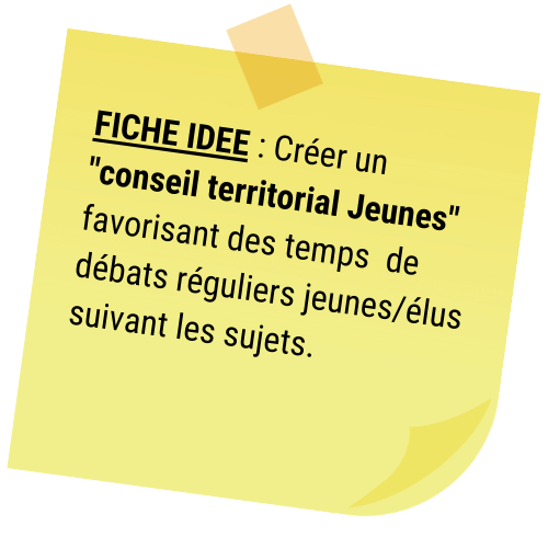 FICHE IDÉE : Créer un "conseil territorial Jeunes" favorisant des temps de débats réguliers jeunes/élus suivant les sujets.