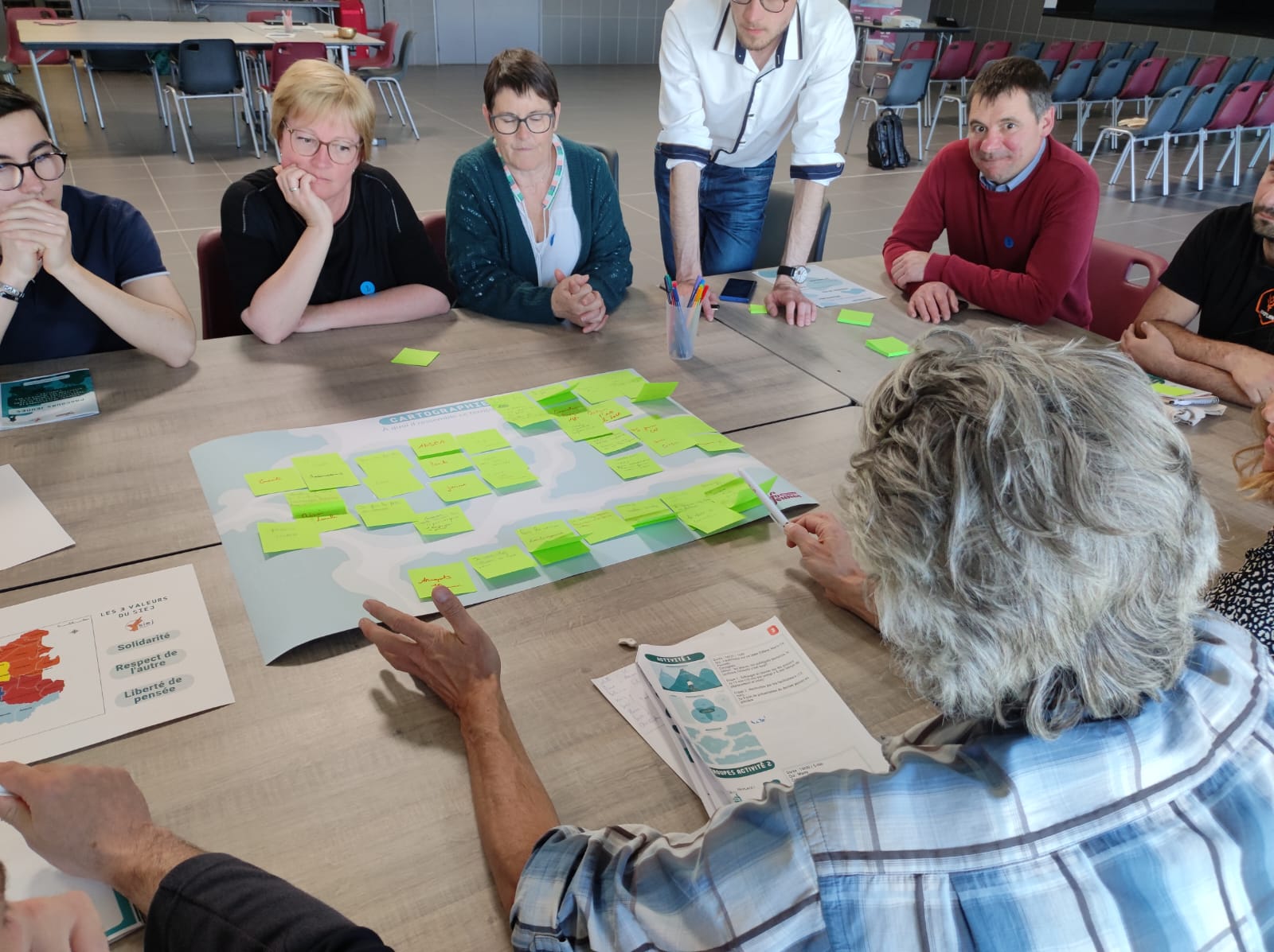 Photographie des participants en train de travailler à une table autour de l'atelier "Cartographie du territoire"
